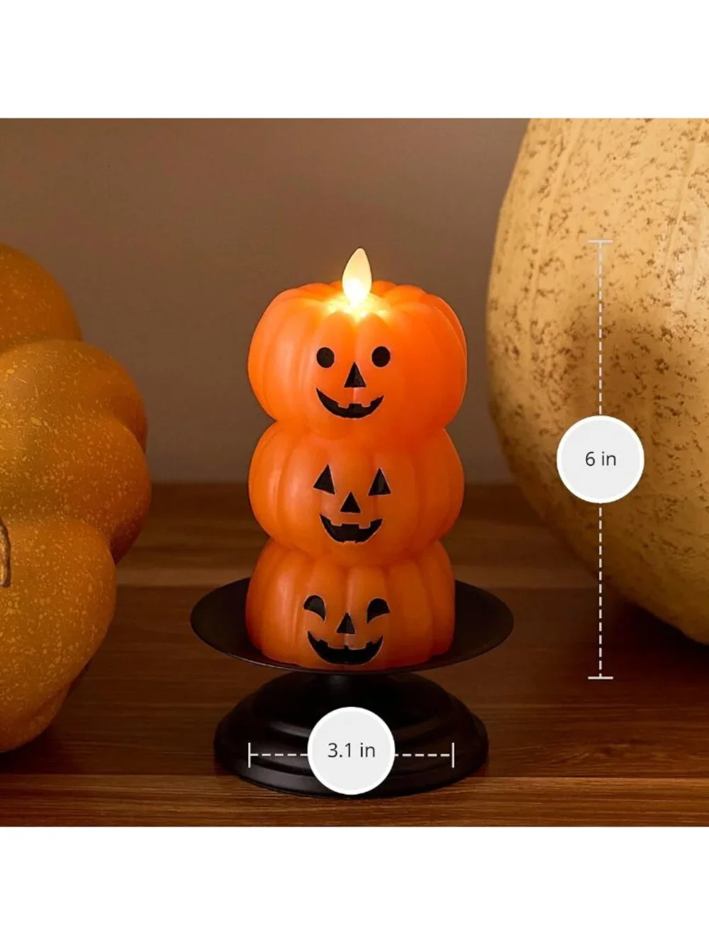 Flameless Jack-o-Lantern Pumpkins Candle - Real Wax, Moving Flame, LED Decor